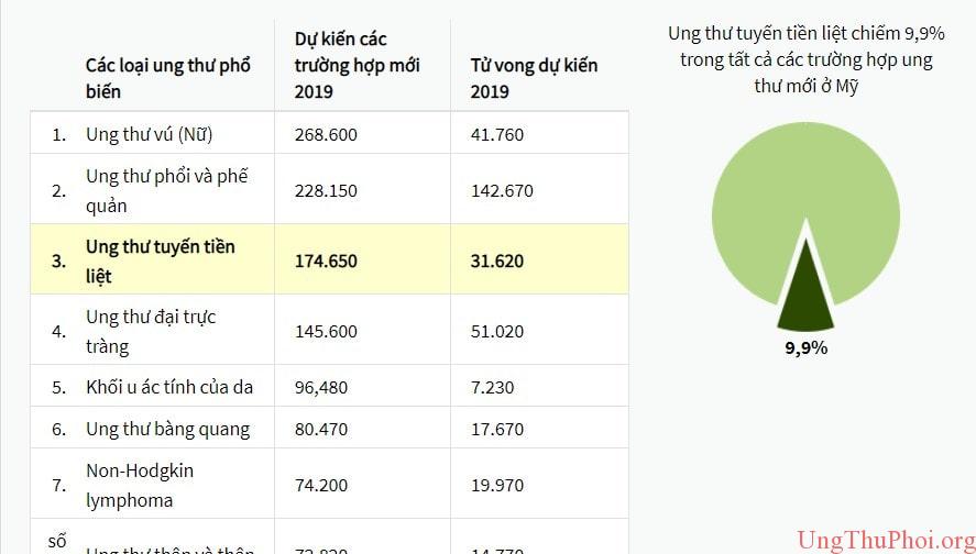 Ung thư tuyến tiền liệt chiếm 9,9% trong tất cả các trường hợp ung thư mới ở Mỹ ung thu tuyen tien liet chiem 9 9 trong tat ca cac truong hop ung thu moi o my