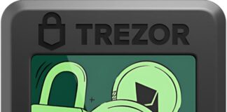 Close-up of a hardware wallet screen showing transaction details