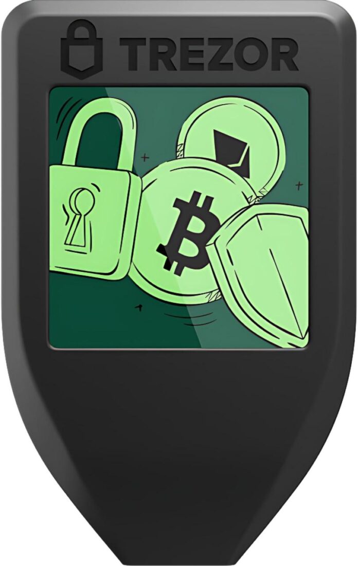 Close-up of a hardware wallet screen showing transaction details