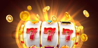 Golden slot machine wins the jackpot. 777 Big win concept. Casino ...