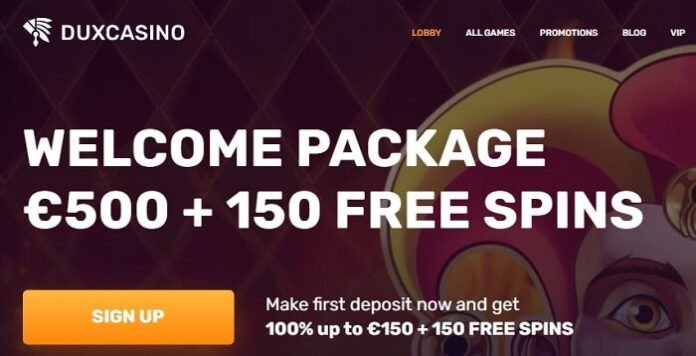 Dux-Casino-welcome-offer Dux Casino 20 FS no deposit + 100% bonus + 150 free spins