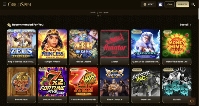 Gold Spin Casino - Erhalten Sie 100% bis zu €1000 + 50 Freispiele