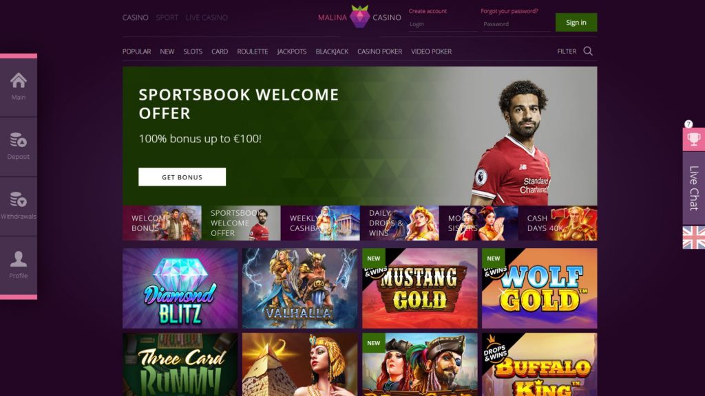 Malina Casino review– grab a 100% match bonus plus 200 free spins ...