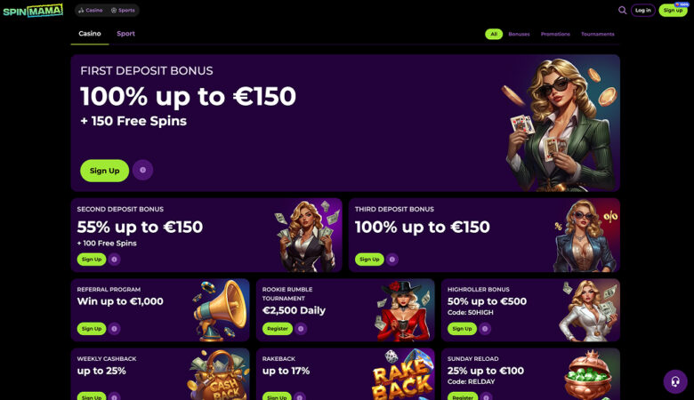 SpinMama Casino - Double the Thrill with €450 + 250 Free Spins