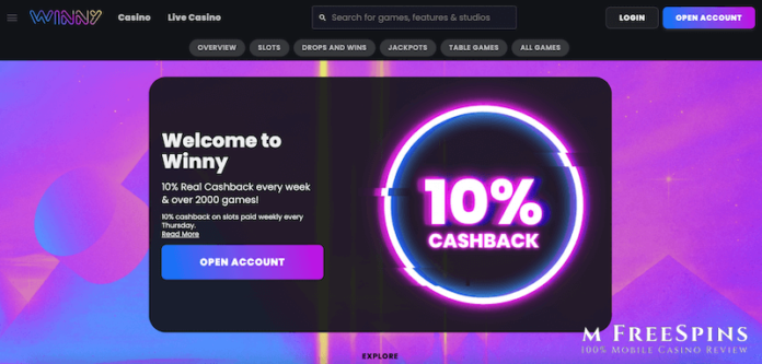 Winny-Mobile-Casino-Review Winny Casino : 10% Cashback every week & over 2000 games!