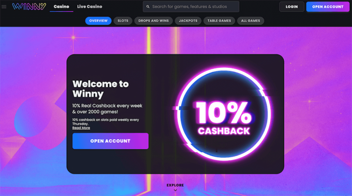 Winny-casino-review Winny casino review - Speel online met altijd 10% cashback bonus!