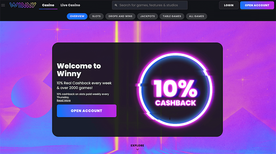 Winny casino review - Speel online met altijd 10% cashback bonus!