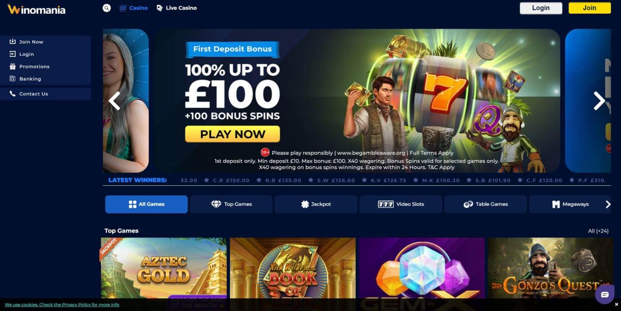 Winomania Casino Review | 100% up to £100 +100 Bonus Spins