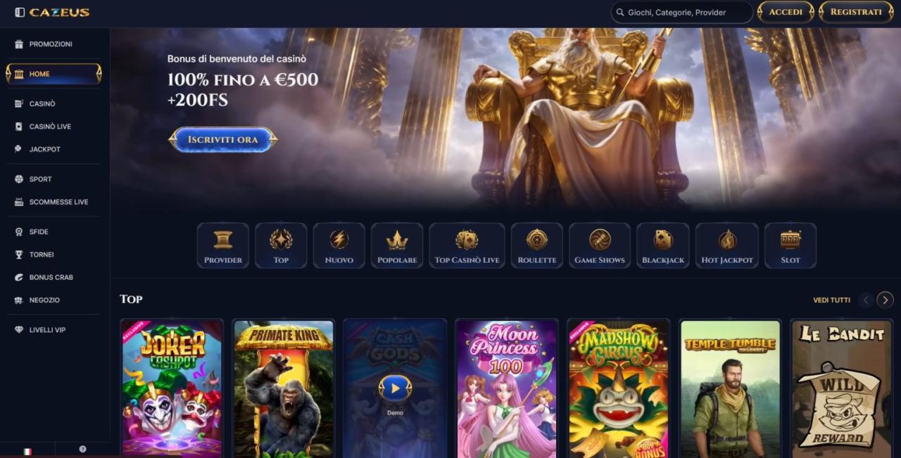 Cazeus Casino Italia | Bonus di Benvenuto e Slot Online