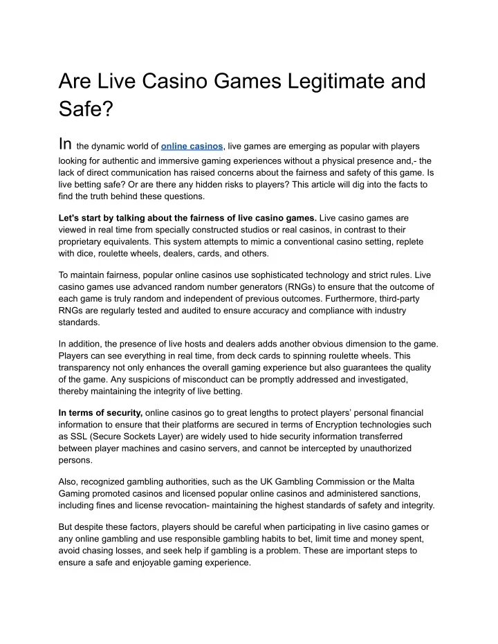 PPT - Are Live Casino Games Legitimate and Safe? PowerPoint ...