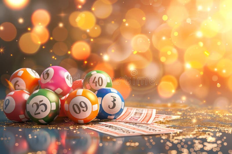 Bingo Lotto Game Balls and Lottery Cards with Lucky Numbers on Glowing ...
