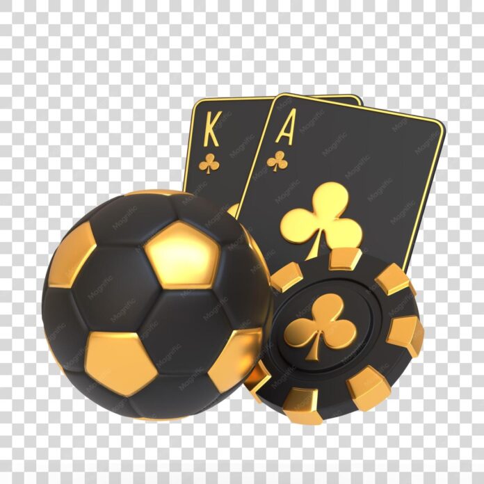 Black and Gold Soccer Ball with Casino Cards 3D render illustration ...