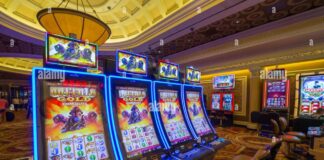 Gambling machines in Caesars Palace Hotel and Casino, Las Vegas, Nevada ...