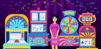 Girl Visiting Casino Place Banner Vector Illustration. Win Jackpot in ...