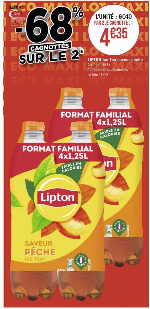 Promo Lipton Ice Tea Saveur Pêche chez Géant Casino - iCatalogue.fr