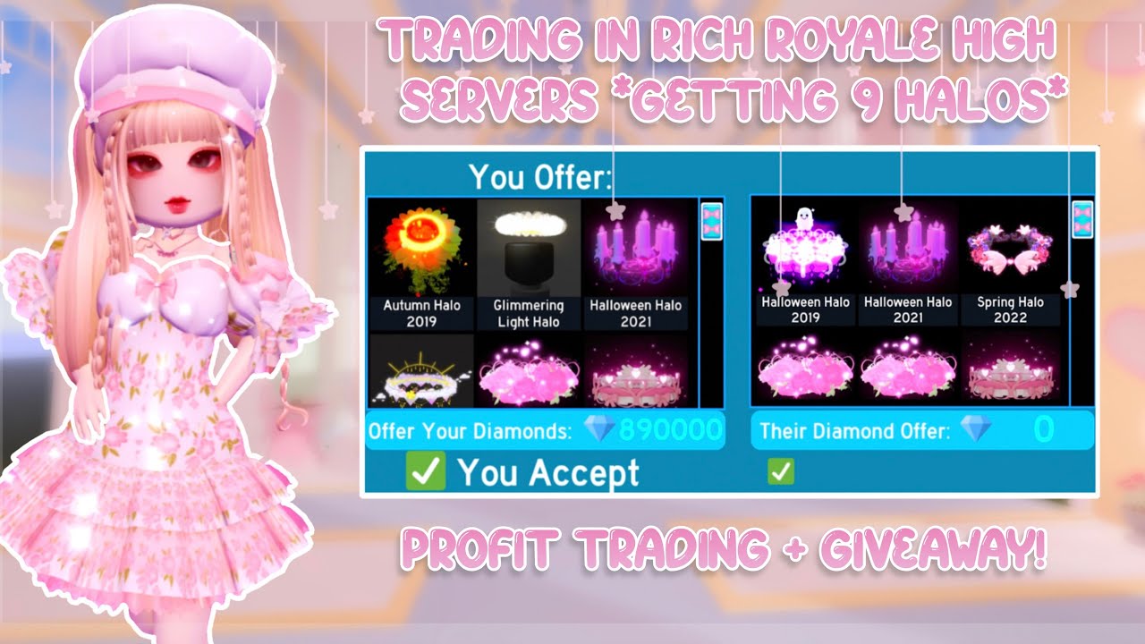 Trading in rich royale high servers *getting 9 halos* + GIVEAWAY! - YouTube