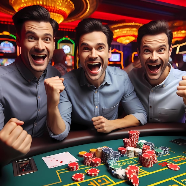 Premium AI Image | Men are playing casino expression happy because they win