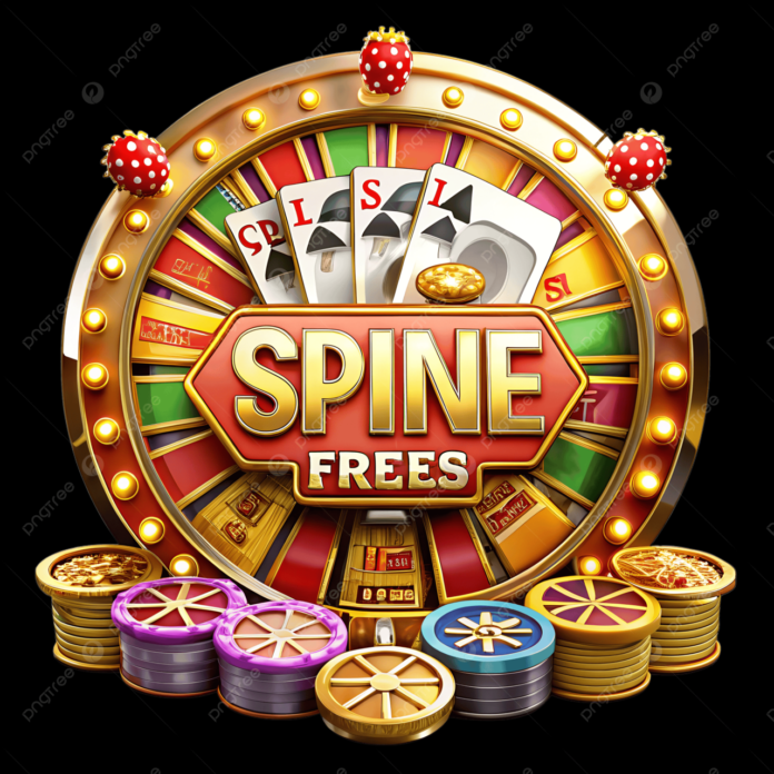 Casino Slot Machine Spin Free Bonus Round Gold Wheel With Chips ...