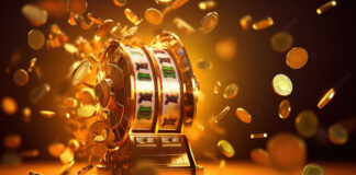 Gaming Concept Design Fly High On Gold Background With Online Casino S ...