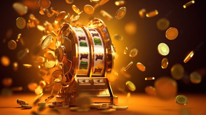 Gaming Concept Design Fly High On Gold Background With Online Casino S ...