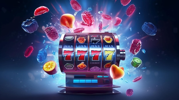 Premium Photo | Slot machine frozen fruits ice casino chips flying