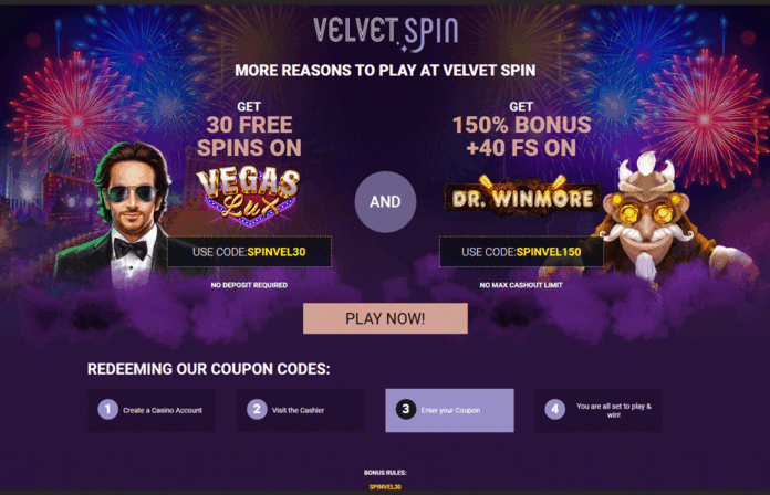 Velvet Spin No Deposit Bonus - 120 Free Spins or $100 Free Chip