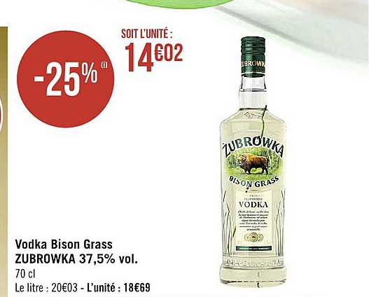 Promo Vodka Bison Grass Zubrowka 37,5% Vol. chez Casino Supermarchés ...
