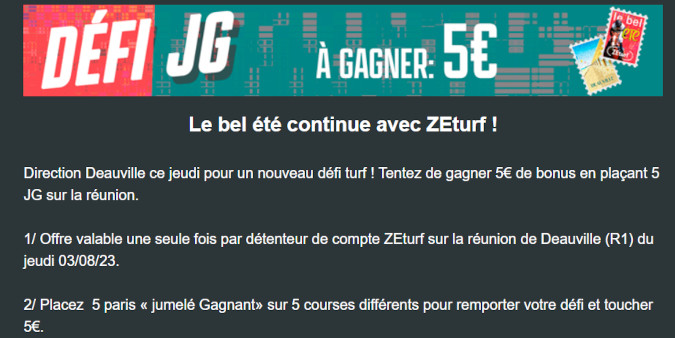 Challenge jumelé Zeturf: 5 euros à gagner à Deauville le 3 août 2023