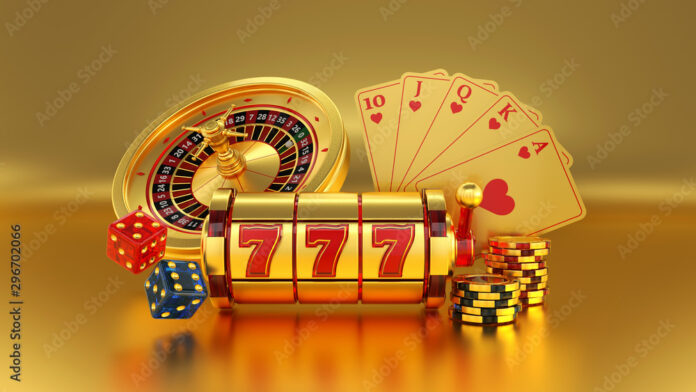 1000_F_296702066_62pkJ8dxvdWOksGcw2FrsZjhJJkdIinE Gold Casino Slot, Poker Cards, Poker Chips And Dices On The Golden ...