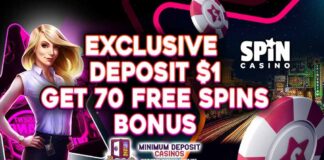 Exclusive Deposit $1 Get 70 Free Spins Bonus at Spin Casino