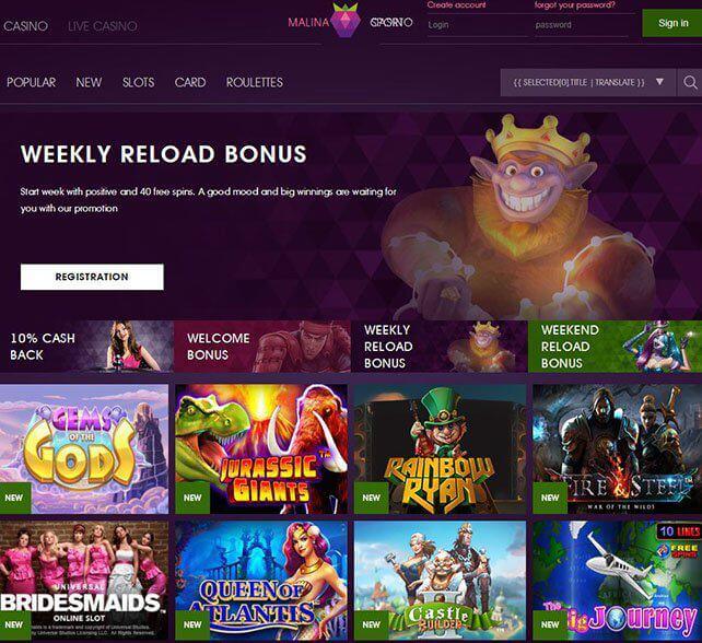 Malina Casino Review | Live Tables & Slots | 100% up to €500 + 200 Spins