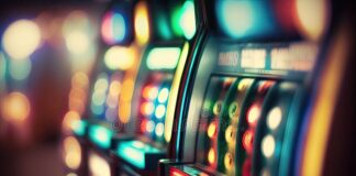 American Slot Machines in Blur, Casino. Jackpot Win Stock Illustration ...