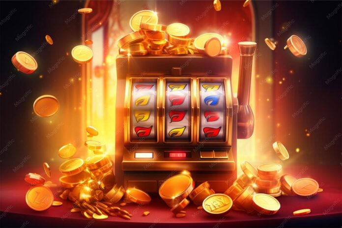 Premium Photo | Casino slot machine with tokens and coins