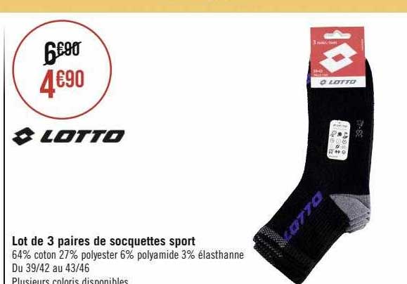 Promo Lot De 3 Paires De Socquettes Sport Lotto chez Géant Casino ...
