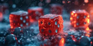 Premium Photo | Red dice in the ice and casino floor