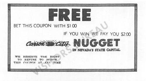 Carson City Nugget Casino - Carson City, NV - Vintage Paper Coupon | eBay