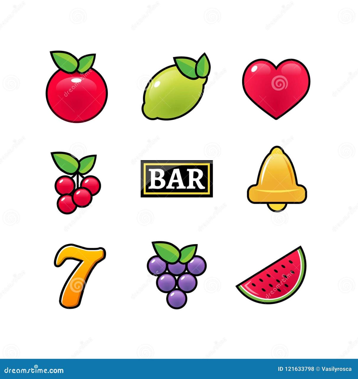 Slot Machine Symbols Icons Set. Casino Gambling Slot Machine Icons of ...