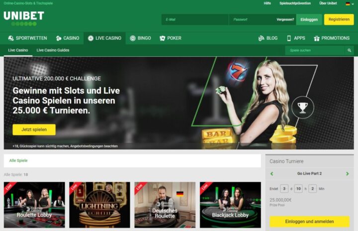 Unibet Casino > 100% bis zu 300 € Bonus + 50 Free Spins