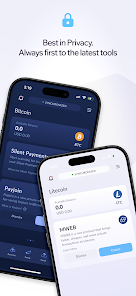 Screenshot-like depiction of a privacy and multi-currency mobile wallet interface showing Monero and Bitcoin balances and privacy controls